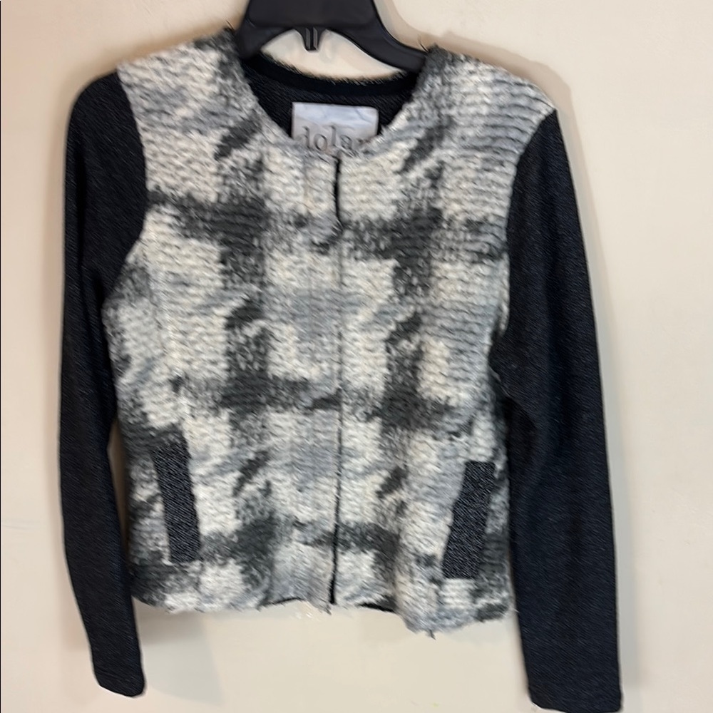Anthropologie Dolan Gray Wool, Mohair Zip Front Plaid Jacket Size Large